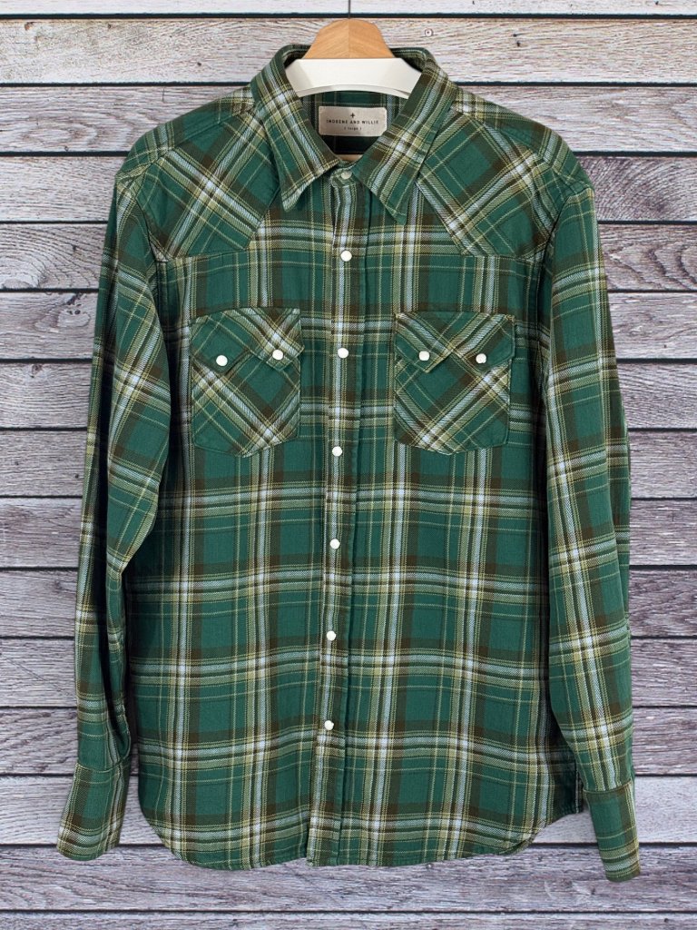 Imogene + Willie Sawtooth Pearl Snap Caldera Flannel Shirt Large Usa